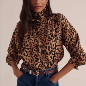 Balzac Paris Leonor Leopard Print Button-Front Blouse Sz 40 EUC